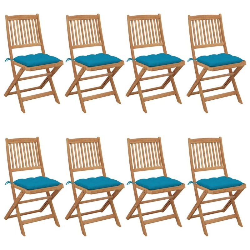 Chaises pliables de jardin lot de 8 avec coussins Bois d'acacia 558262558262