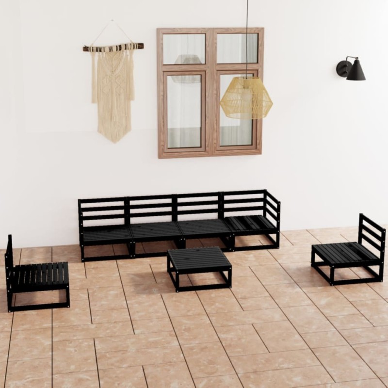 Salon de jardin 7 pcs noir bois de pin massif 558275558275