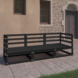 Canapé à 3 places de jardin Noir Bois de pin solide 558276558276