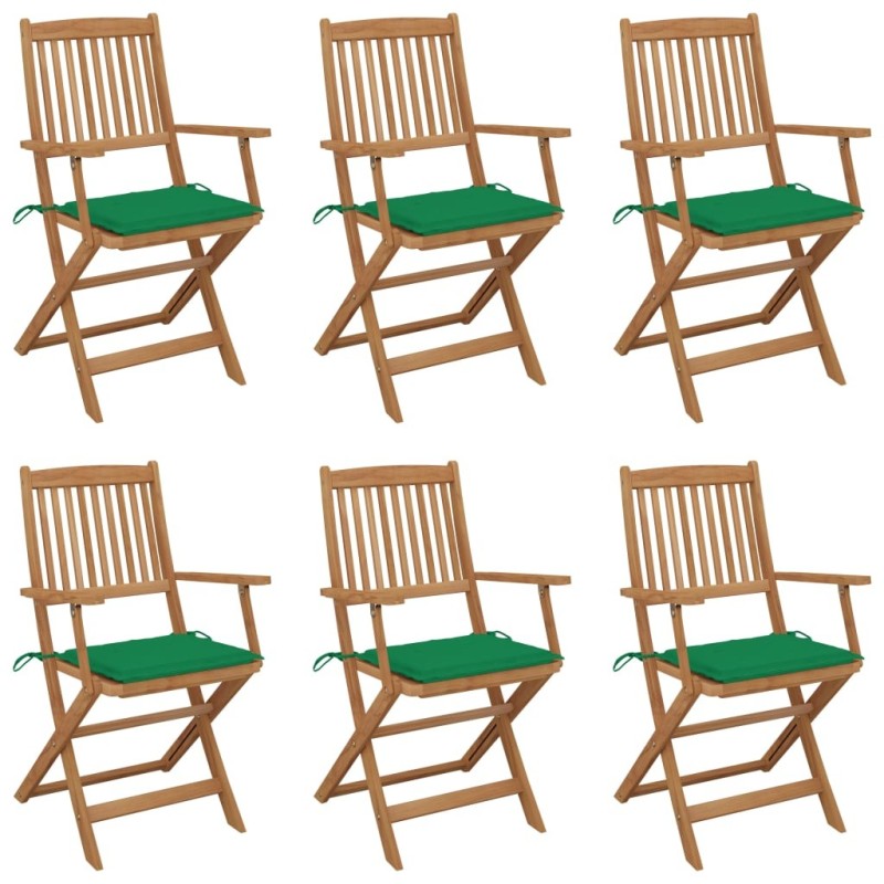 Chaises pliables de jardin lot de 6 avec coussins Bois d'acacia 558277558277