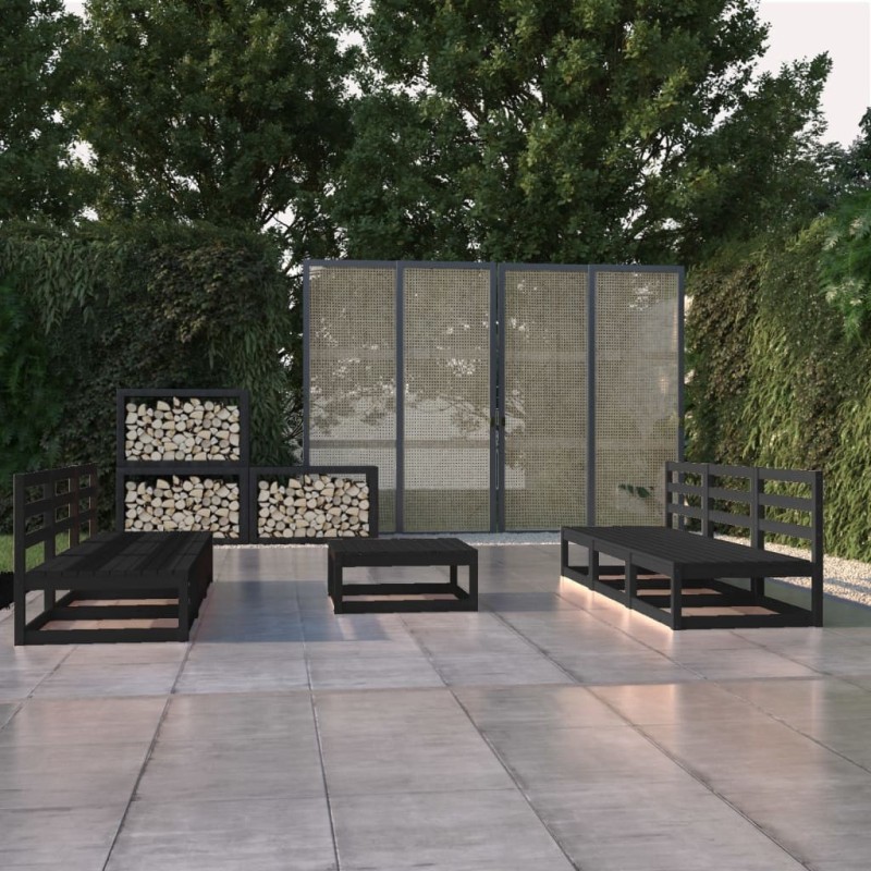 Salon de jardin 7 pcs noir bois de pin massif 558278558278