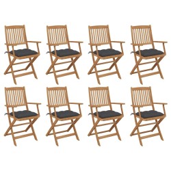 Chaises pliables d'extérieur et coussins lot de 8 Bois d'acacia 558283558283