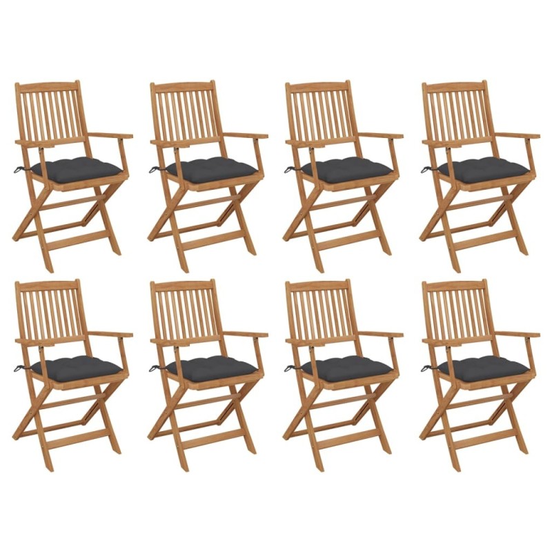 Chaises pliables d'extérieur et coussins lot de 8 Bois d'acacia 558283558283