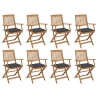 Chaises pliables d'extérieur et coussins lot de 8 Bois d'acacia 558283558283