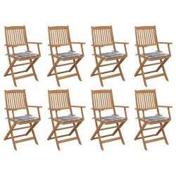 Chaises pliables d'extérieur et coussins lot de 8 Bois d'acacia 558284558284