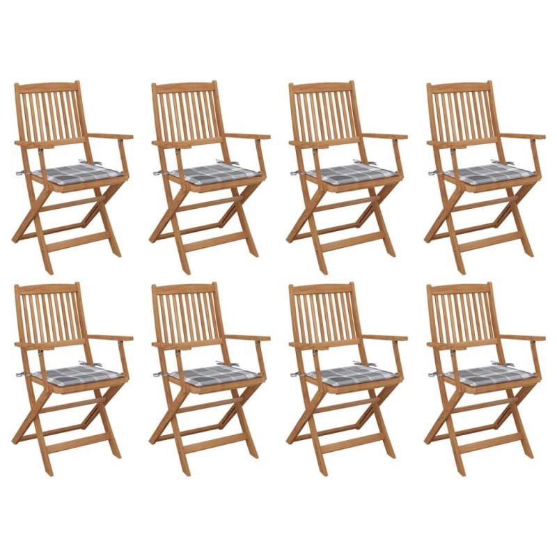 Chaises pliables d'extérieur et coussins lot de 8 Bois d'acacia 558284558284