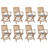 Chaises pliables d'extérieur et coussins lot de 8 Bois d'acacia 558284558284