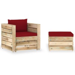 Salon de jardin 2 pcs avec coussins Bois imprégné de vert 558286558286