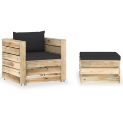 Salon de jardin 2 pcs avec coussins Bois imprégné de vert 558287558287