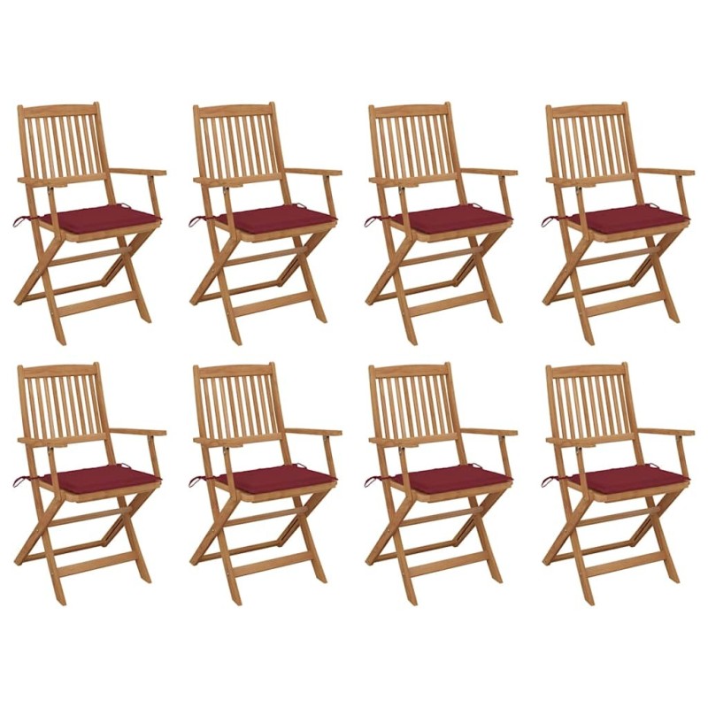 Chaises pliables d'extérieur et coussins lot de 8 Bois d'acacia 558289558289