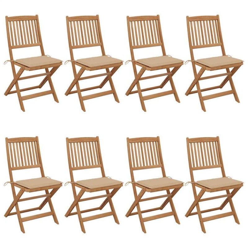 Chaises pliables de jardin lot de 8 avec coussins Bois d'acacia 558292558292