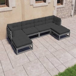 Salon de jardin 6 pcs avec coussins Gris Bois de pin massif 558300558300
