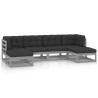 Salon de jardin 6 pcs avec coussins Gris Bois de pin massif 558300558300