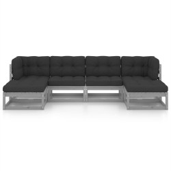 Salon de jardin 6 pcs avec coussins Gris Bois de pin massif 558300558300