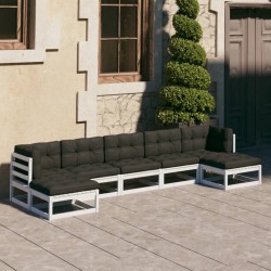 Salon de jardin 7 pcs avec coussins blanc bois de pin massif 558302558302