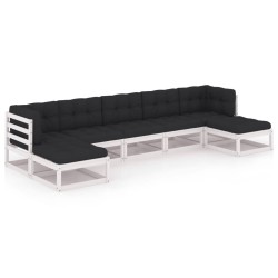 Salon de jardin 7 pcs avec coussins blanc bois de pin massif 558302558302