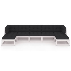 Salon de jardin 7 pcs avec coussins blanc bois de pin massif 558302558302