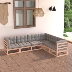Salon de jardin 6 pcs avec coussins Bois de pin massif 558303558303