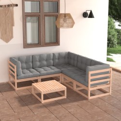 Salon de jardin 6 pcs avec coussins Bois de pin massif 558304558304