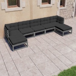 Salon de jardin 7 pcs avec coussins Gris Bois de pin massif 558307558307