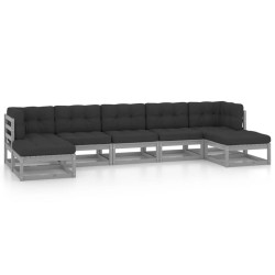 Salon de jardin 7 pcs avec coussins Gris Bois de pin massif 558307558307