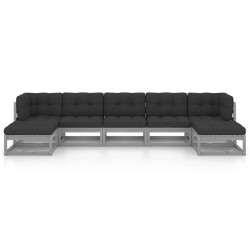 Salon de jardin 7 pcs avec coussins Gris Bois de pin massif 558307558307