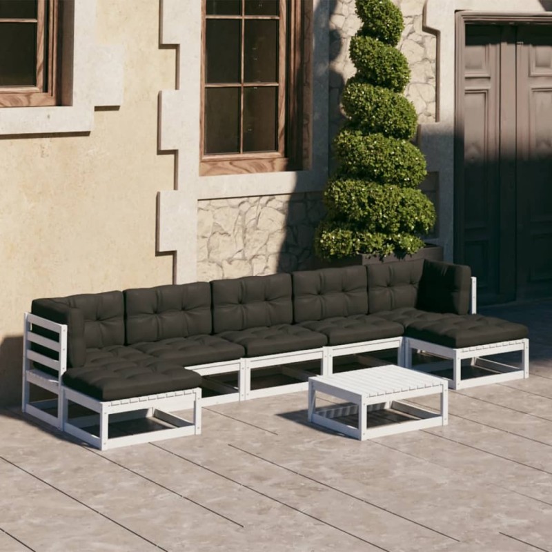 Salon de jardin avec coussins 8 pcs blanc bois de pin massif 558308558308