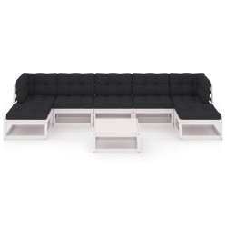 Salon de jardin avec coussins 8 pcs blanc bois de pin massif 558308558308