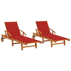Chaises longues lot de 2 avec coussins Bois d'acacia solide 558309558309