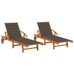Chaises longues lot de 2 avec coussins Bois d'acacia solide 558312558312