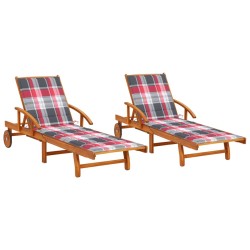 Chaises longues lot de 2 avec coussins Bois d'acacia solide 558315558315