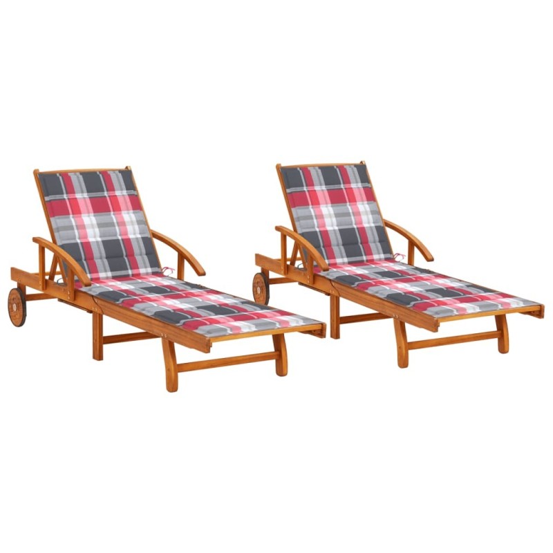 Chaises longues lot de 2 avec coussins Bois d'acacia solide 558315558315