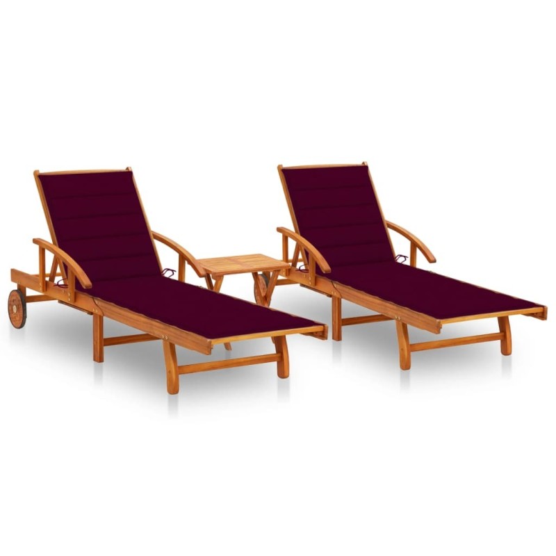 Chaises longues lot de 2 avec table et coussins Acacia solide 558317558317