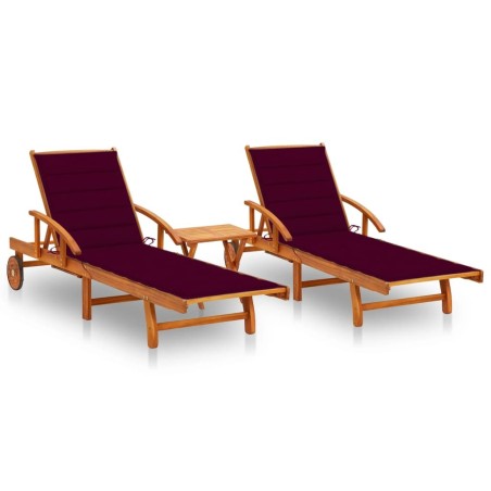 Chaises longues lot de 2 avec table et coussins Acacia solide 558317558317