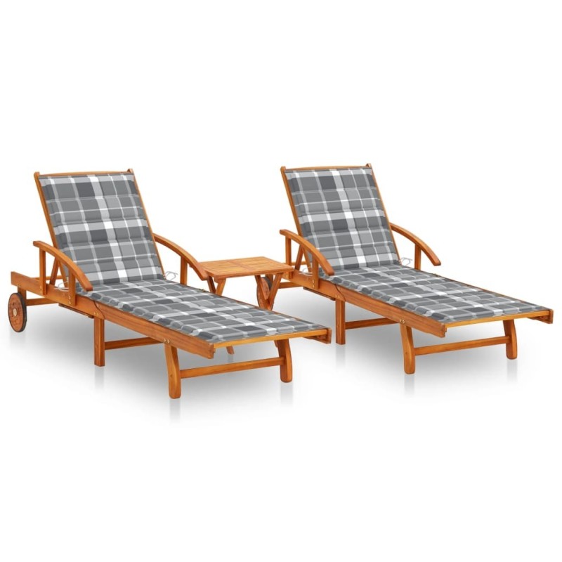 Chaises longues lot de 2 avec table et coussins Acacia solide 558319558319