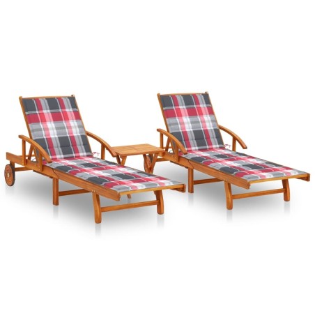 Chaises longues lot de 2 avec table et coussins Acacia solide 558321558321