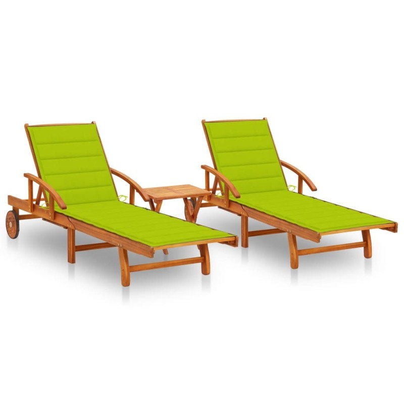 Chaises longues lot de 2 avec table et coussins Acacia solide 558322558322
