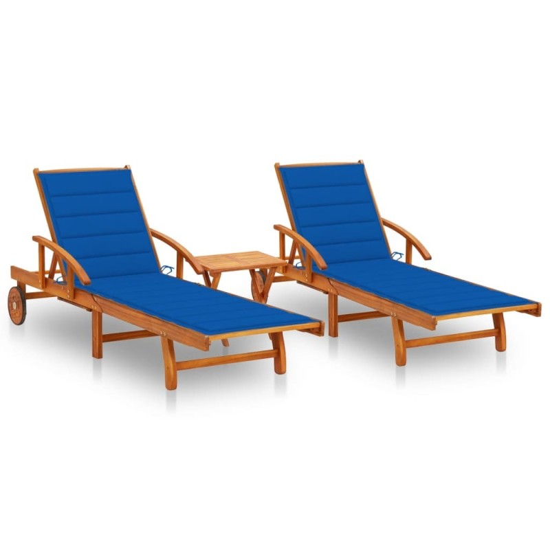 Chaises longues lot de 2 avec table et coussins Acacia solide 558323558323