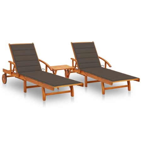 Chaises longues lot de 2 avec table et coussins Acacia solide 558324558324