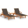Chaises longues lot de 2 avec table et coussins Acacia solide 558324558324