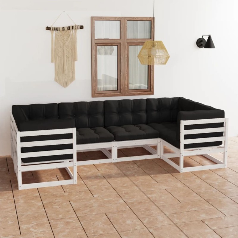 Salon de jardin avec coussins 6 pcs blanc bois de pin massif 558326558326