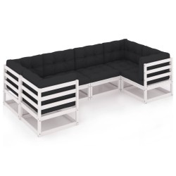 Salon de jardin avec coussins 6 pcs blanc bois de pin massif 558326558326