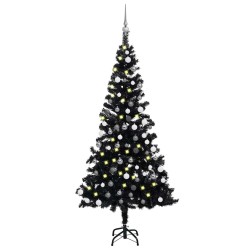 Arbre de Noël artificiel pré-éclairé et boules noir 120 cm PVC 558330558330