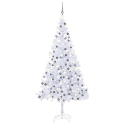 Arbre de Noël artificiel pré-éclairé et boules L 240 cm blanc 558333558333