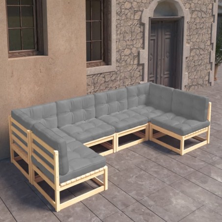 Salon de jardin 6 pcs avec coussins Bois de pin massif 558334558334