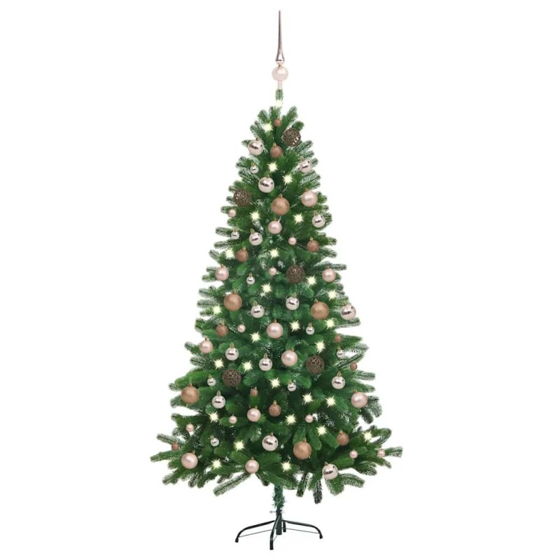 Arbre de Noël artificiel pré-éclairé et boules 150 cm Vert 558337558337