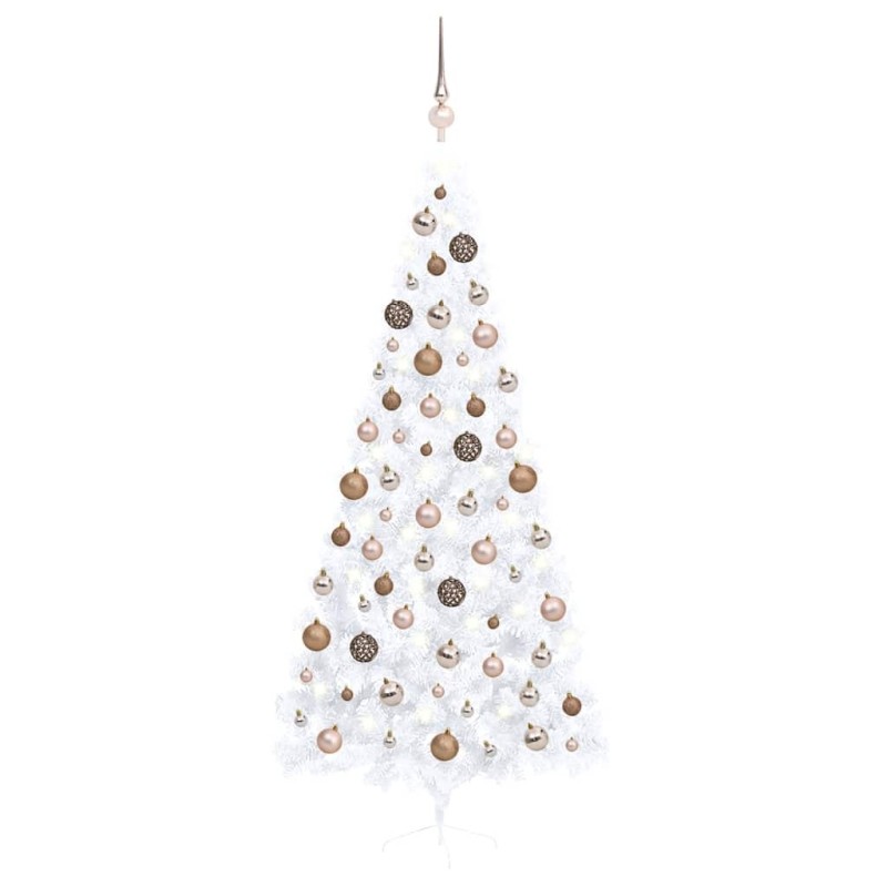Demi-arbre de Noël artificiel pré-éclairé et boules blanc 240cm 558339558339