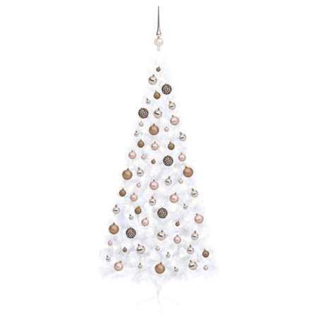 Demi-arbre de Noël artificiel pré-éclairé et boules blanc 240cm 558339558339