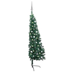 Demi-arbre de Noël artificiel pré-éclairé et boules vert 150 cm 558341558341