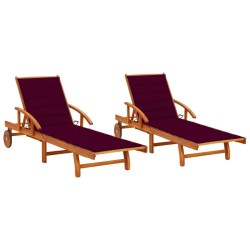Chaises longues lot de 2 avec coussins Bois d'acacia solide 558344558344